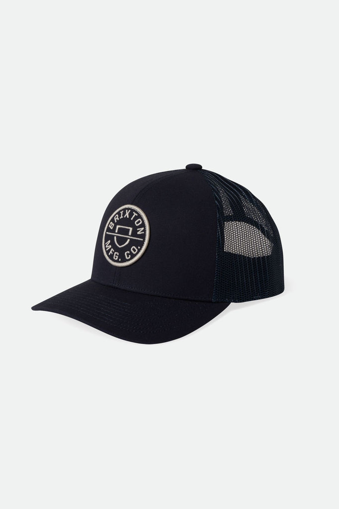 Brixton Men's Crest Netplus MP Trucker Hat - Washed Navy/Navy | Profile