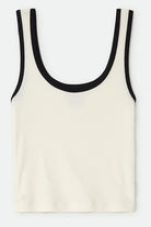Women's Ringer Organic A-Tank in the color Off White/Black - Front Product Laydown Image