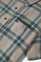 Men's Charter Linen Blend S/S Shirt in the color Beige/Azure Blue Plaid - Additional Laydown image