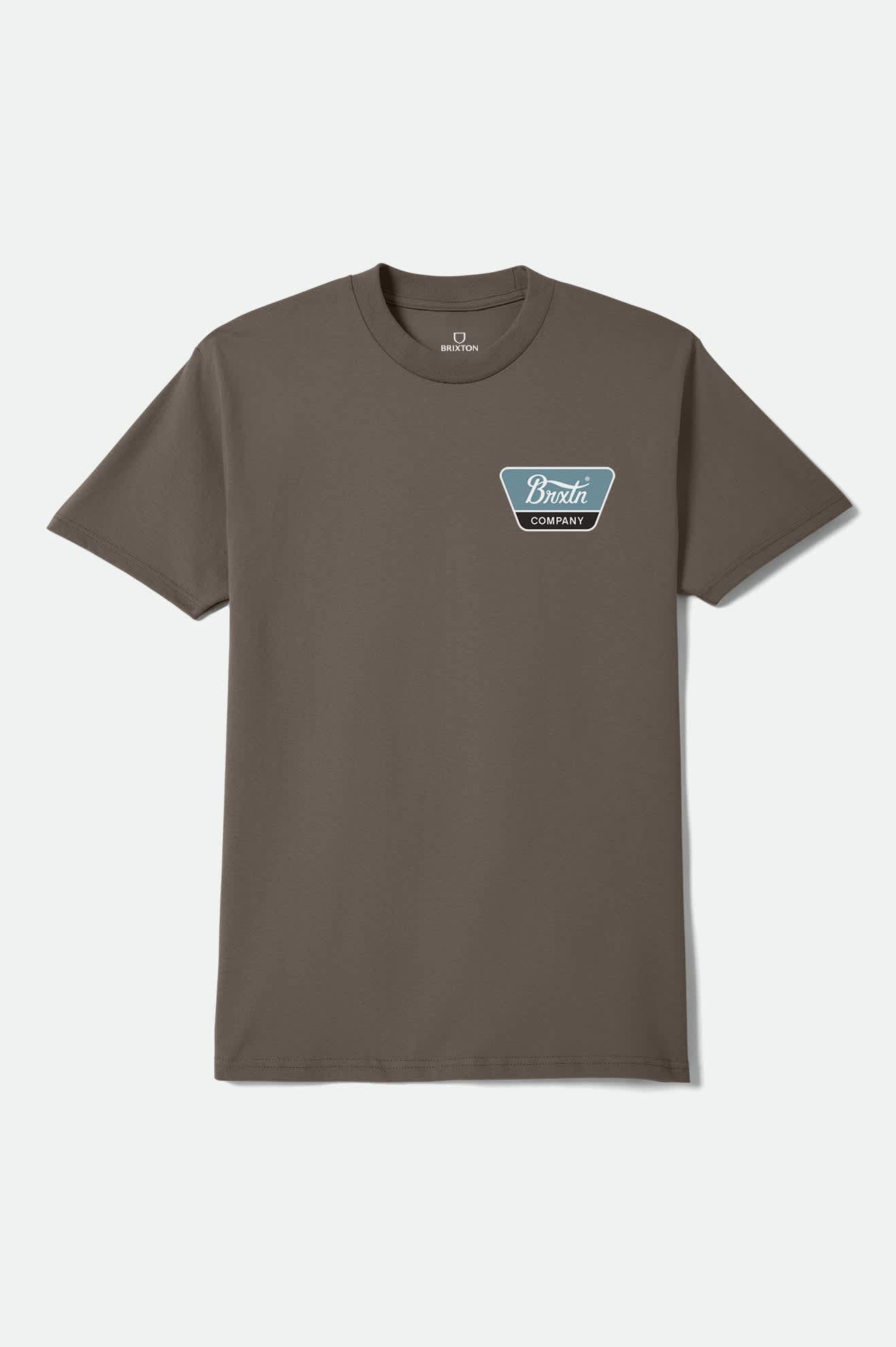 Men's Linwood Standard T-Shirt in the color Earth/Off White/Jade - Front Product Laydown Image