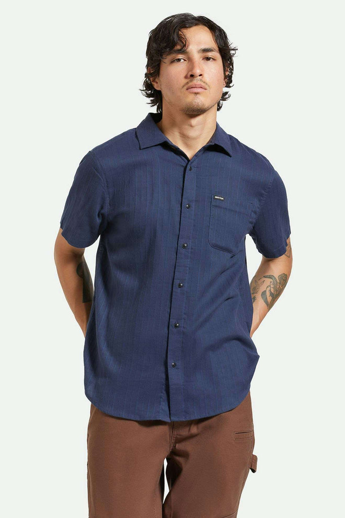 Men's Front Fit | Charter Stripe S/S Woven Shirt - Washed Navy/Black