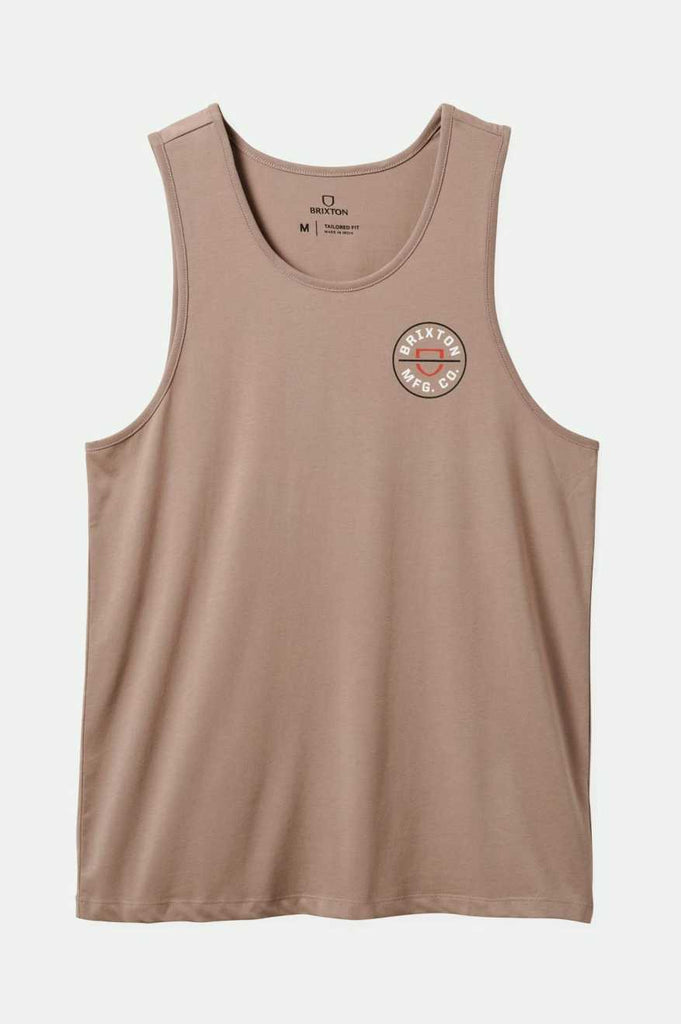 Brixton Men's Crest Tank Top - Cinder Grey/Off White | Profile