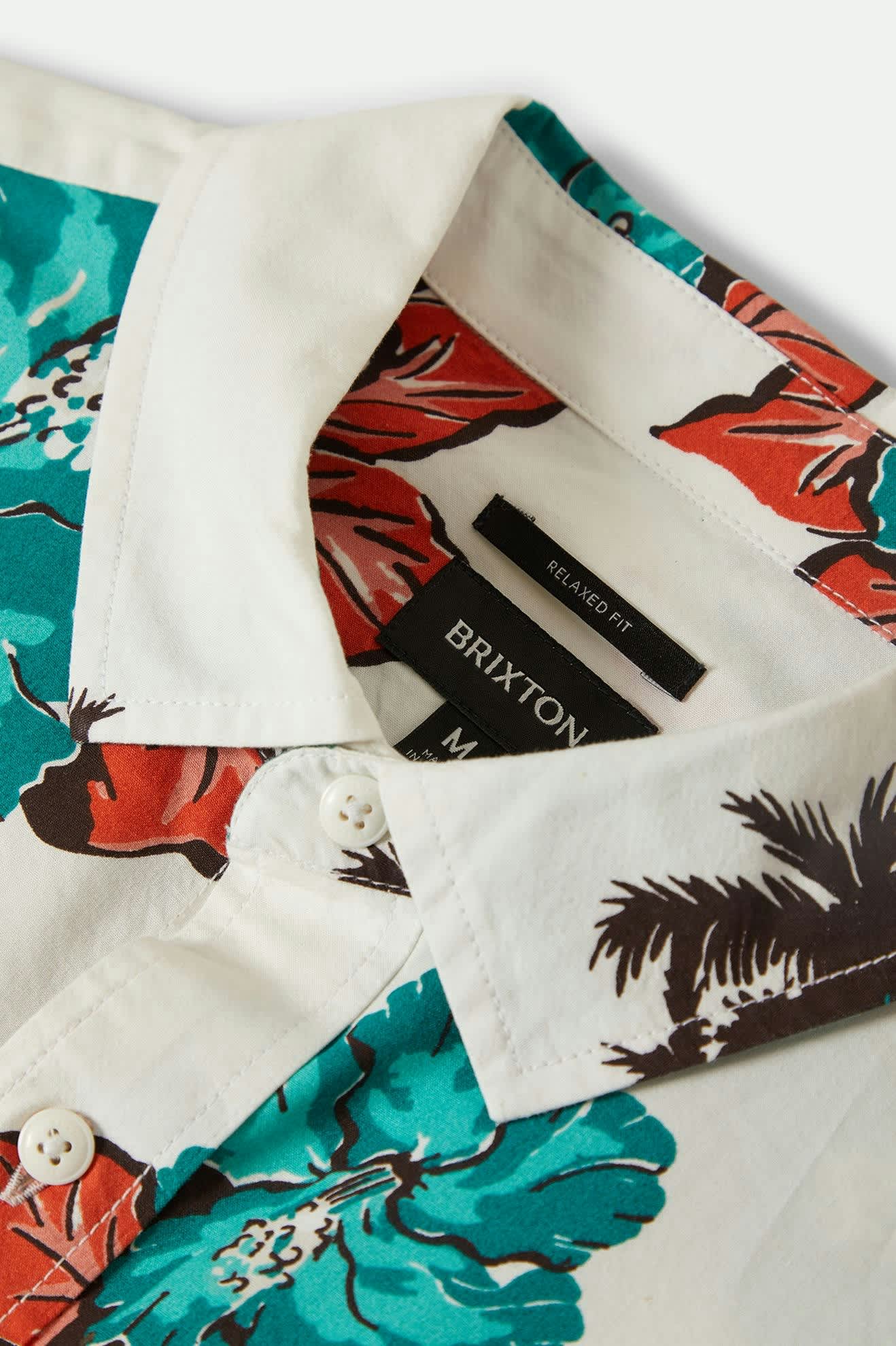 Men's CRU Print Relaxed S/S Shirt in the color Off White/Aquatic Green Floral - Additional Laydown image