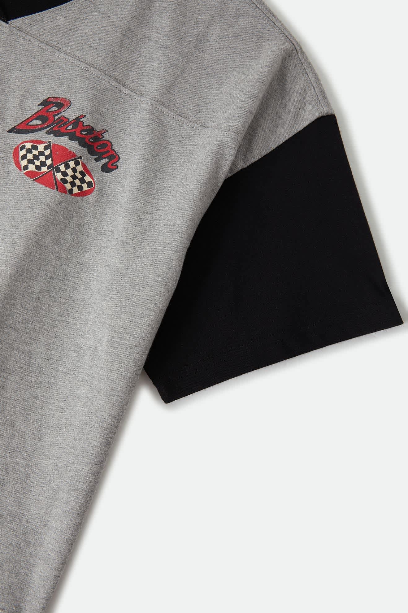 Women's Winners Circle Boxy Football T-Shirt in the color Heather Grey/Black - Additional Laydown image