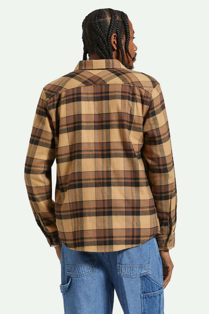 Back Fit Image | Bowery L/S Flannel - Tigerʼs Eye/Pinecone Brown/Washed Black