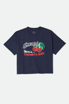 Women's Cherryland Boxy Cropped Crew in the color Washed Navy - Front Product Laydown Image