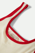 Women's Ringer Organic A-Tank in the color Off White/Crimson - Additional Laydown image