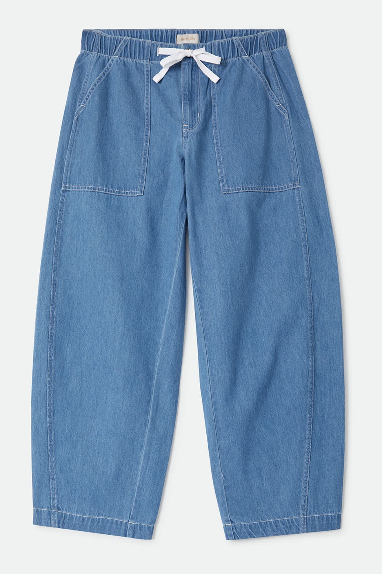Women's Utility Everyday Barrel Pant in the color Light Stone Wash - Front Product Laydown Image