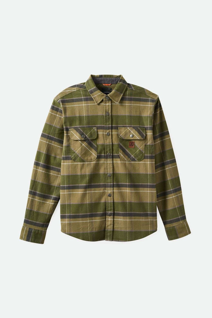 Brixton Men's Builders Bowery Stretch Water Resistant L/S Flannel - Dill/Olive Surplus/Washed Black | Main