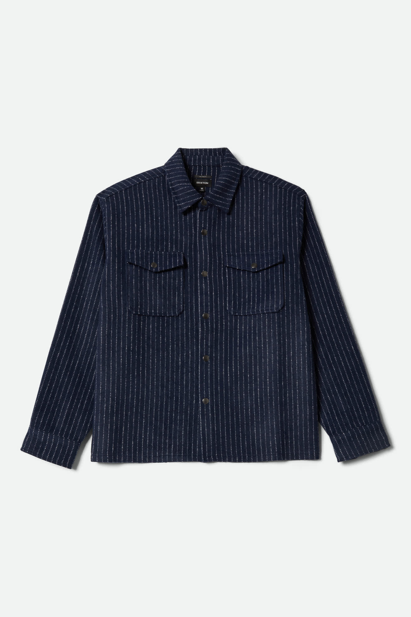 Men's Selden Soft Brushed Flannel in the color Mood Indigo Pinestripe - Front Product Laydown Image