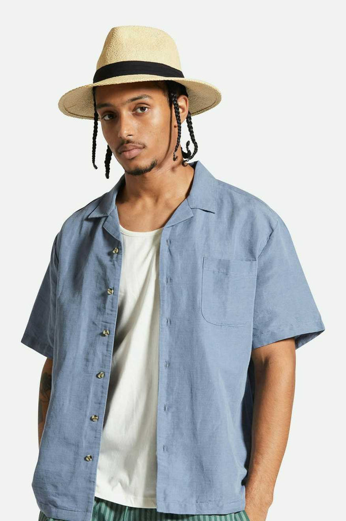 Brixton Sol Straw Fedora - Natural/Black