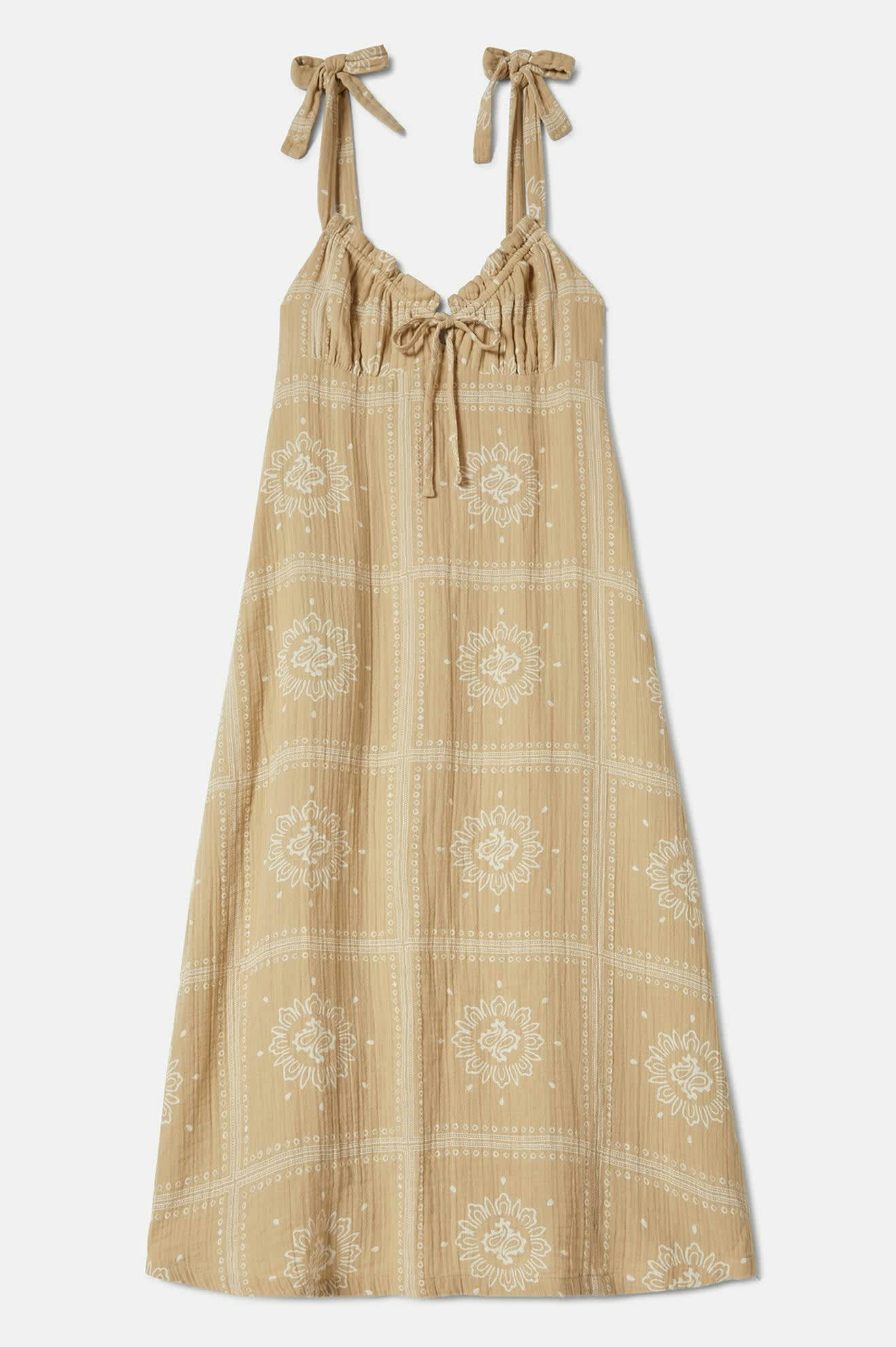 Women's Wandering Tie Dress in the color Pale Khaki Bandana - Front Product View