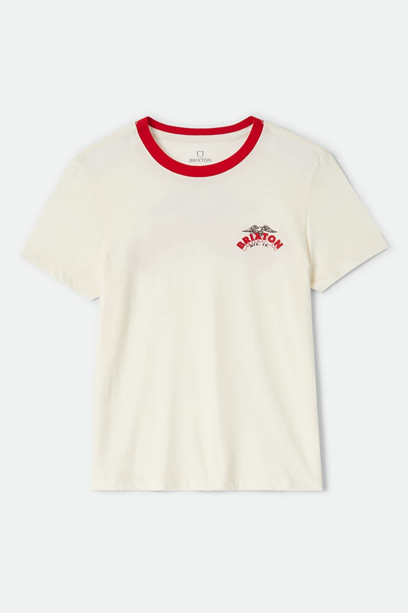 Women's Brixton Banner Slim Crew T-Shirt in the color Off White - Front Product Laydown Image