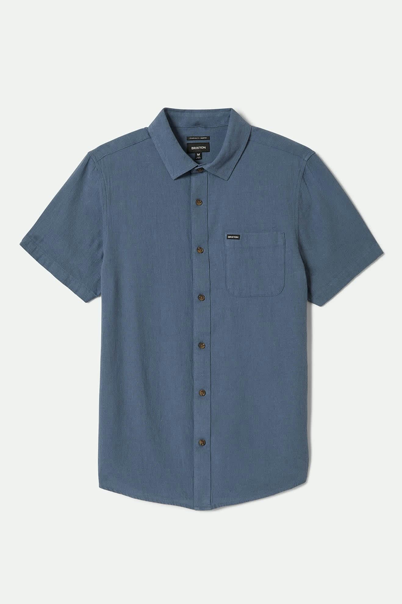 Men's Charter Organic Cotton Linen Blend S/S Shirt in the color Azure Blue - Front Product View