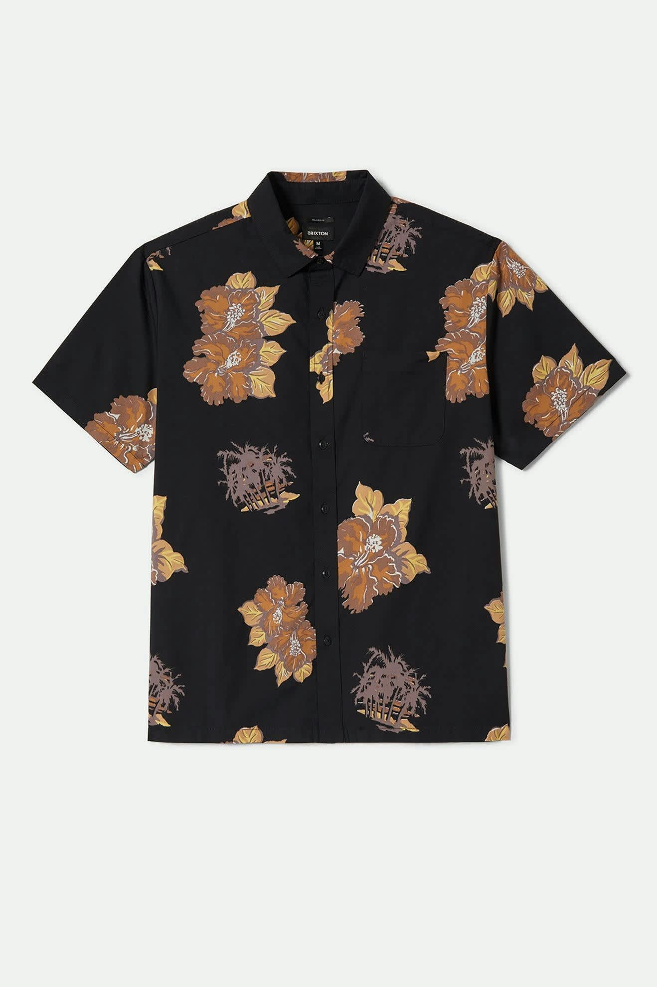 Men's CRU Print Relaxed S/S Shirt in the color Washed Black/Charcoal Floral - Front Product View