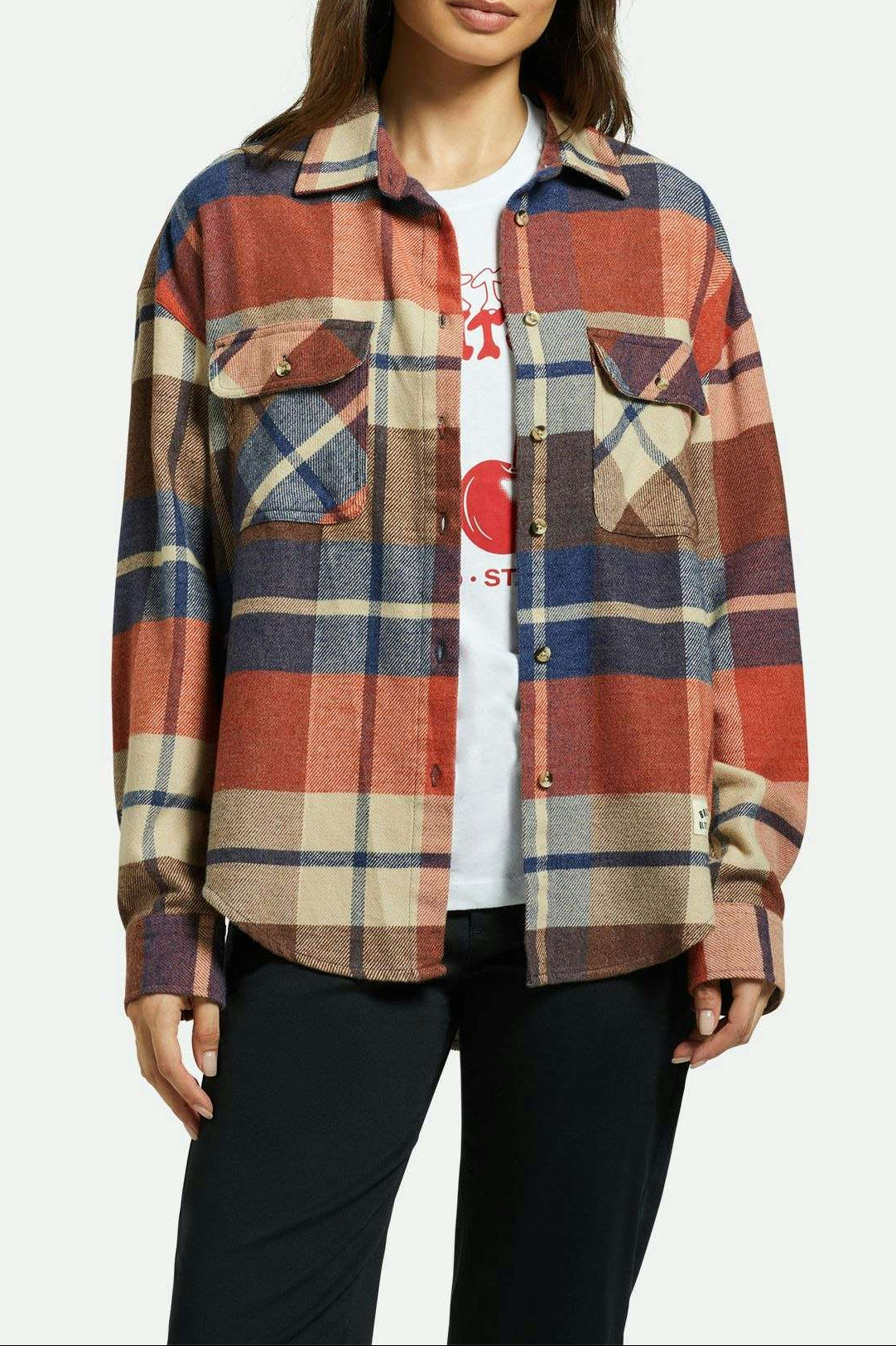 Brixton Women's Bowery Women's Classic L/S Flannel - Navy/Mars Red/Whitecap | Front fit