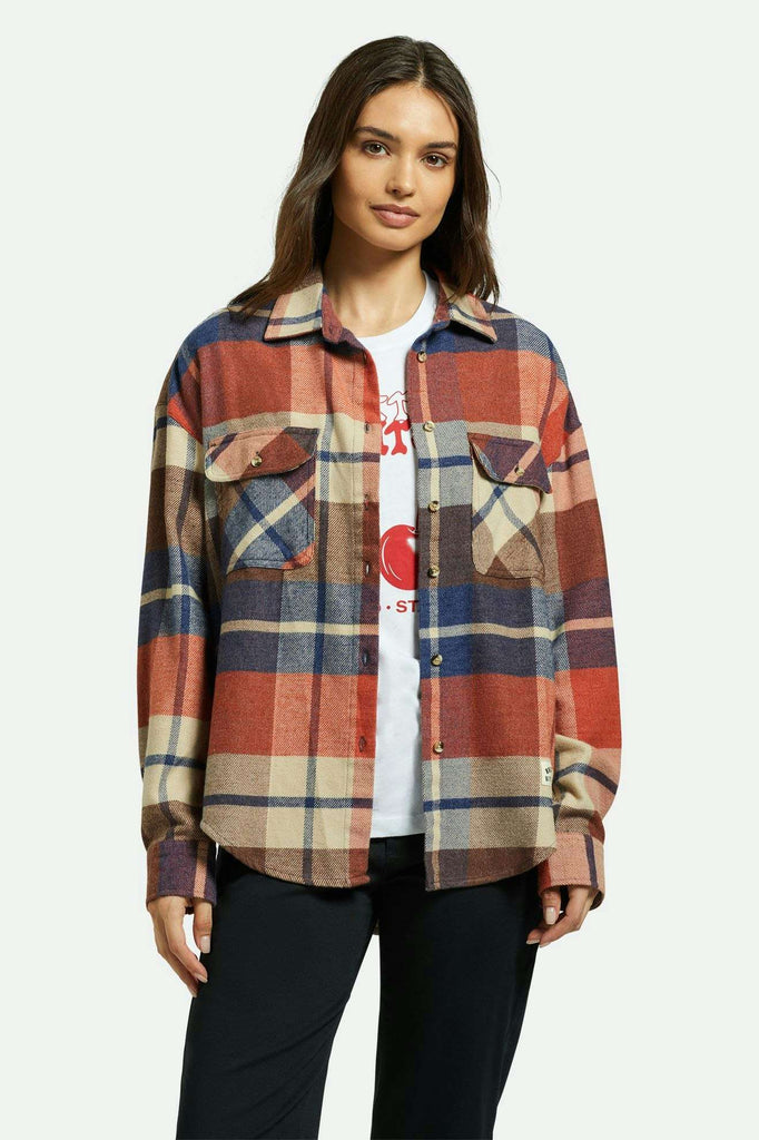 Brixton Women's Bowery Women's Classic L/S Flannel - Navy/Mars Red/Whitecap | Front fit