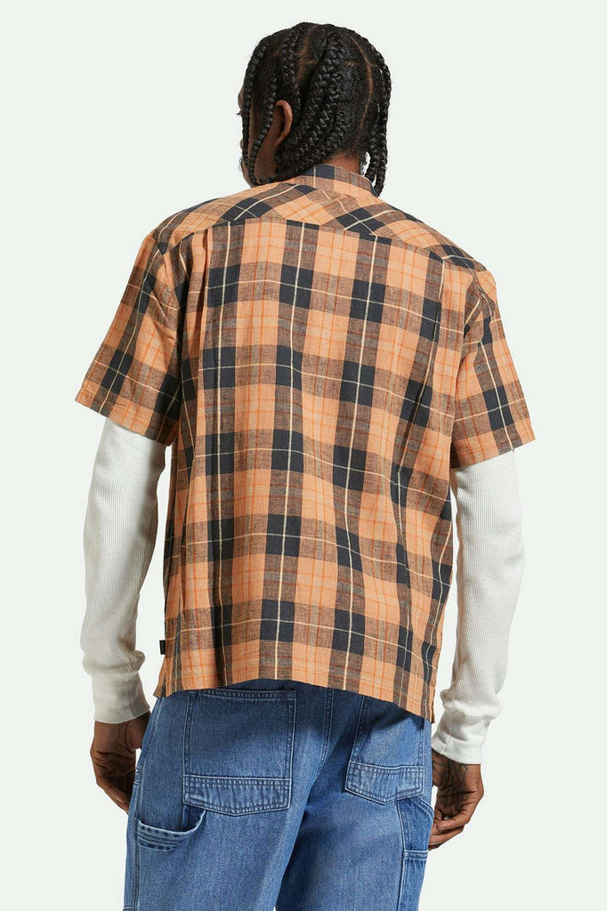 Men's Back Fit Image | Cru Linen Blend Relaxed S/S Woven Shirt - Black/Rust Orange