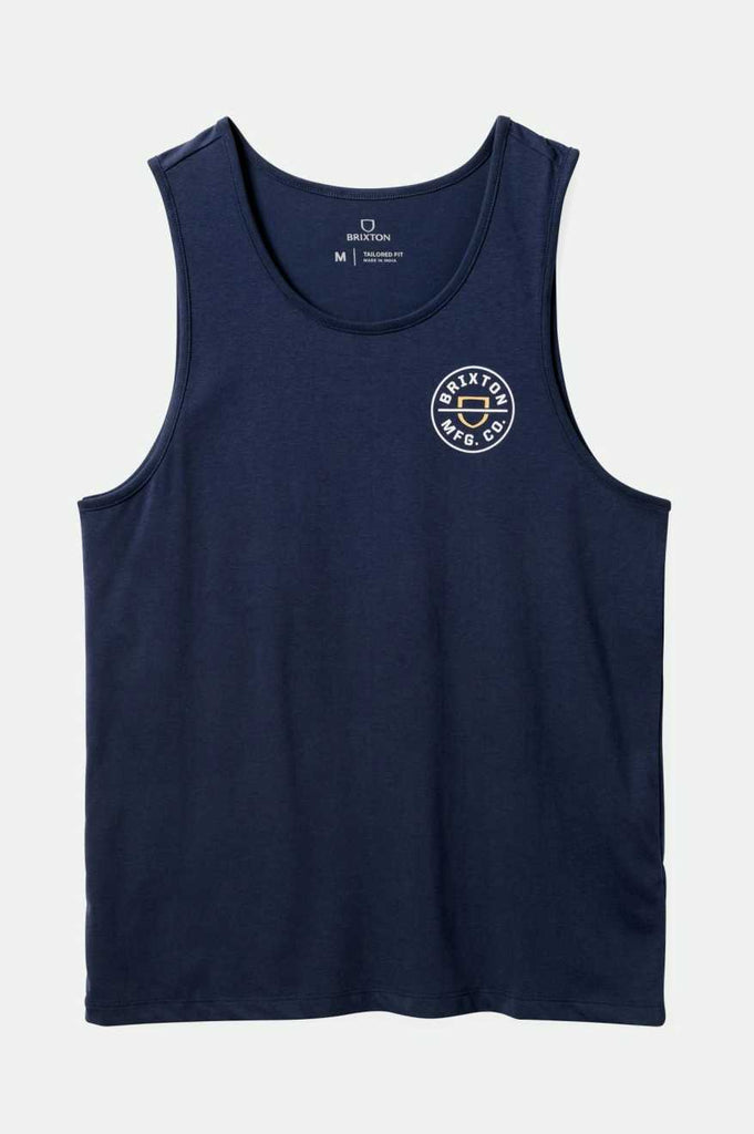 Brixton Men's Crest Tank Top - Washed Navy/Off White | Profile