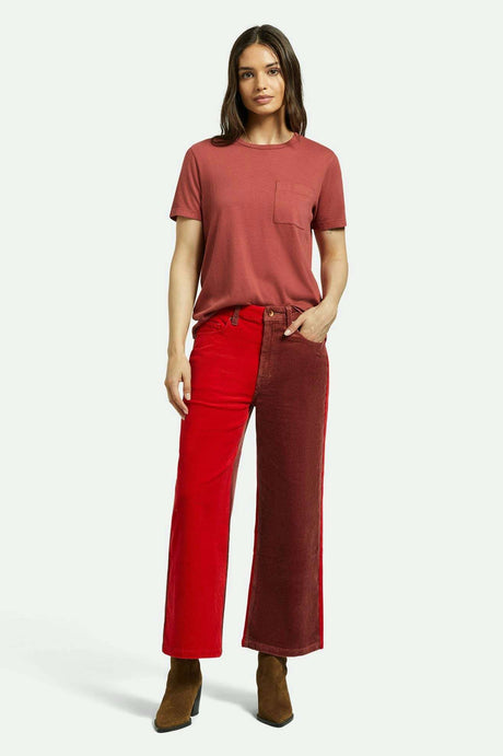 Brixton Women's Margo Cropped 5-Pocket Pant - Cowhide/Mars Red Cord | Front fit