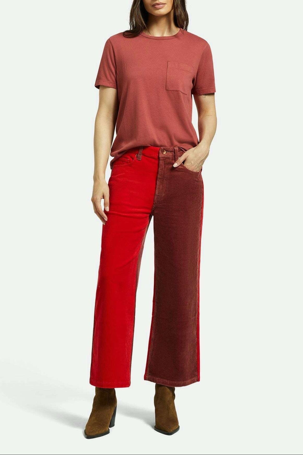 Brixton Women's Margo Cropped 5-Pocket Pant - Cowhide/Mars Red Cord | Front fit