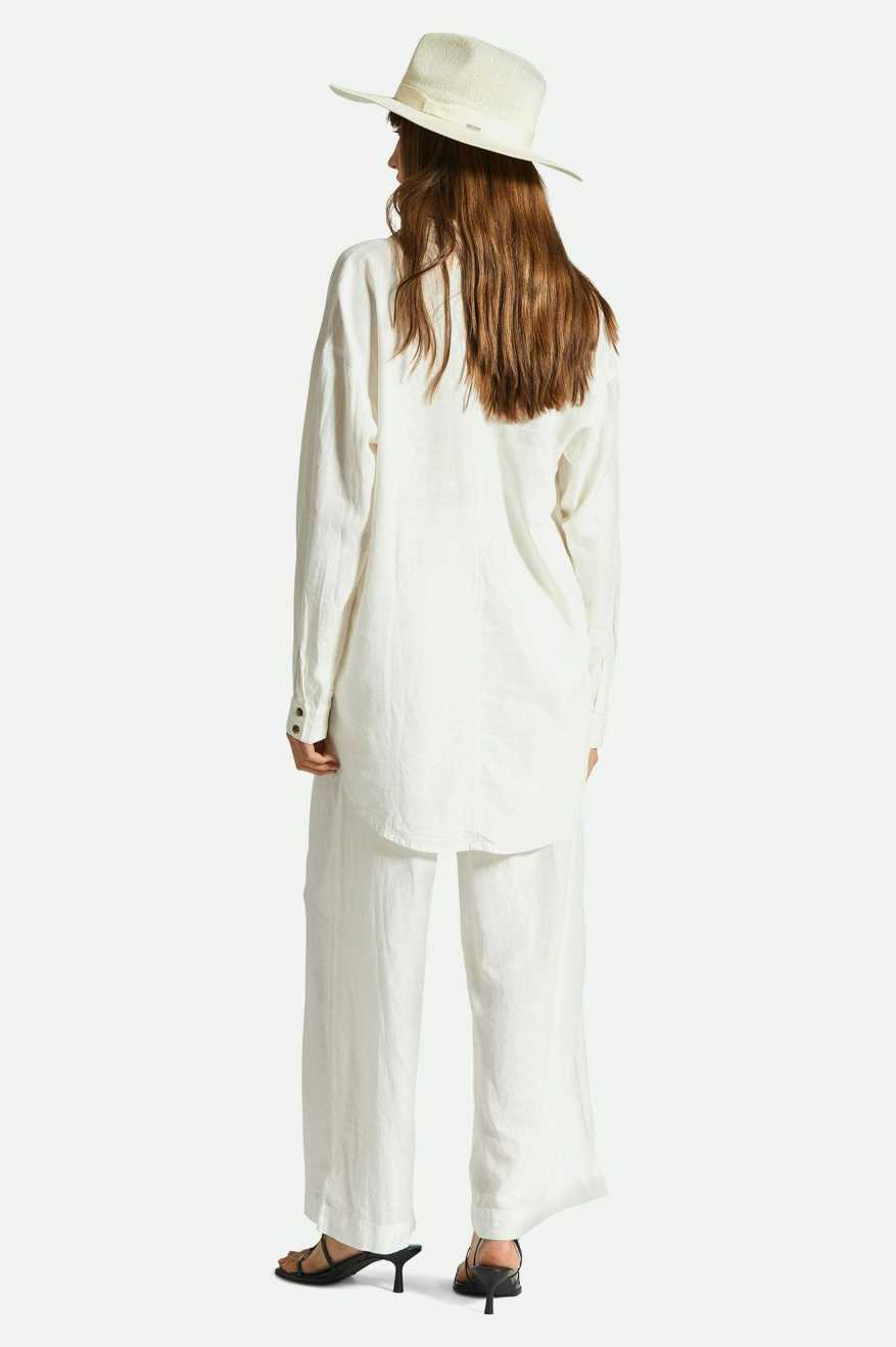 Women's Fit, Back View | Vintage Linen Blend Wide Leg Pant - Off White