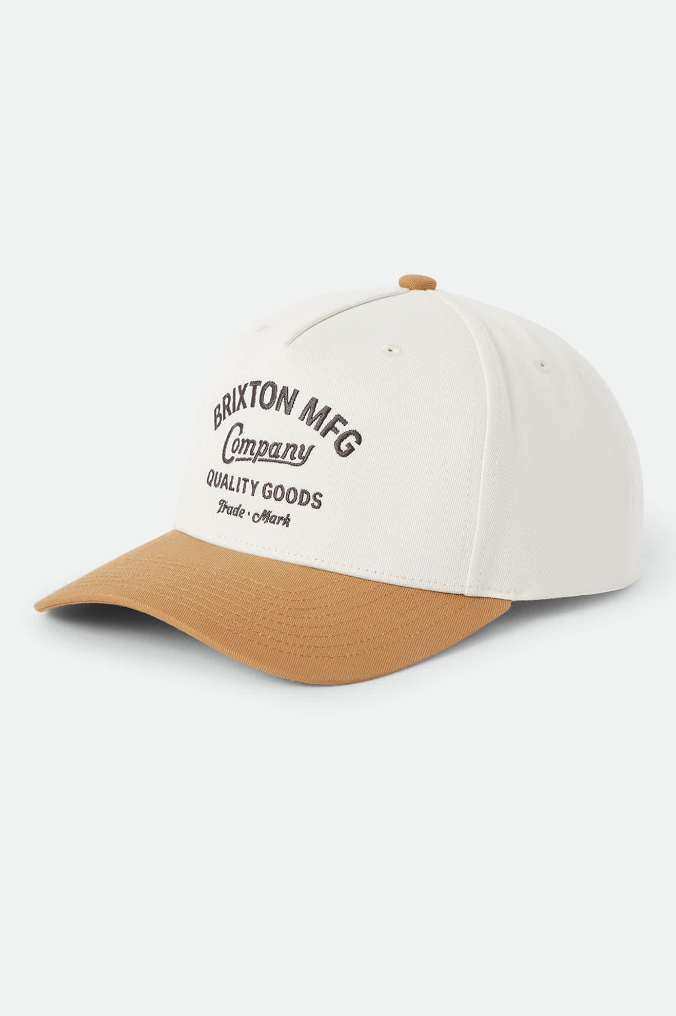Unisex Stratton Snapback in the color Off White/Caramel - Front Product Laydown Image