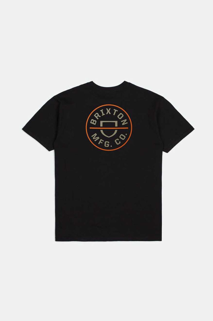 Brixton Men's Crest II S/S Standard T-Shirt - Black/Persimmon Orange/Sand | Back