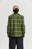 Men's Bowery Heavyweight L/S Flannel in the color Cypress Green/Black - Men's Back View