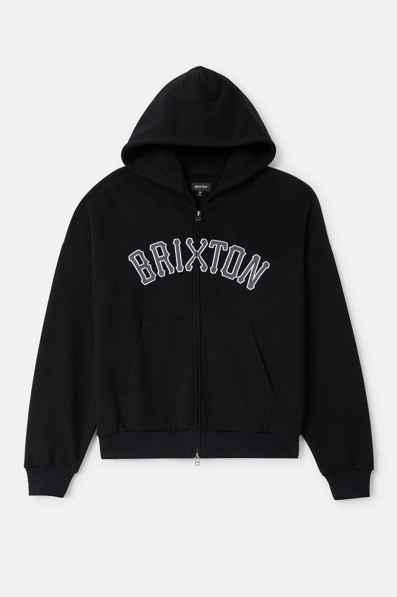 Men's Dugout Zip Hood Fleece in the color Black/Grey - Front Product Laydown Image