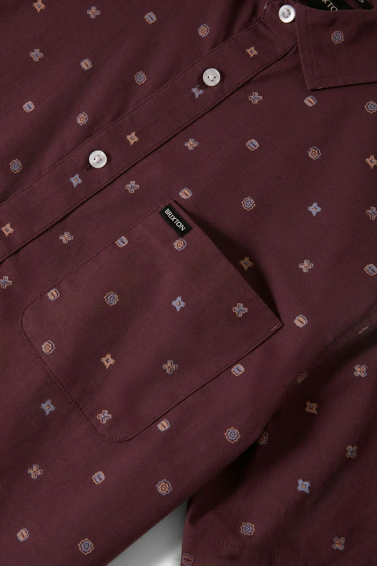 Men's Charter Print S/S Shirt in the color Port/Micro Geo - Additional Laydown image