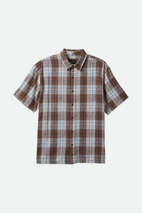 Brixton Men's Cru Linen Blend Relaxed S/S Woven Shirt - Pinecone Brown/Coronet Blue | Main