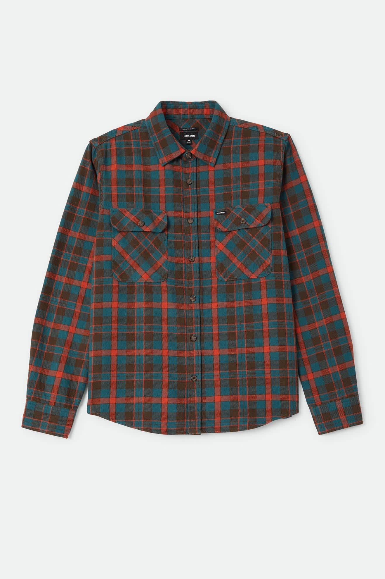 Men's Bowery Flannel in the color Walnut Brown/Ultra Marine - Front Product Laydown Image