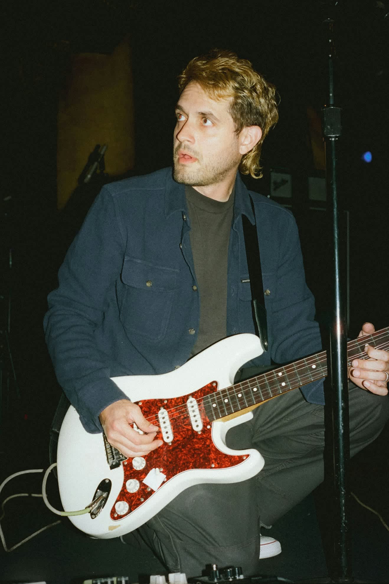 Men's Bowery Textured Loop Twill L/S Overshirt in the color Washed Navy - Additional Fit image