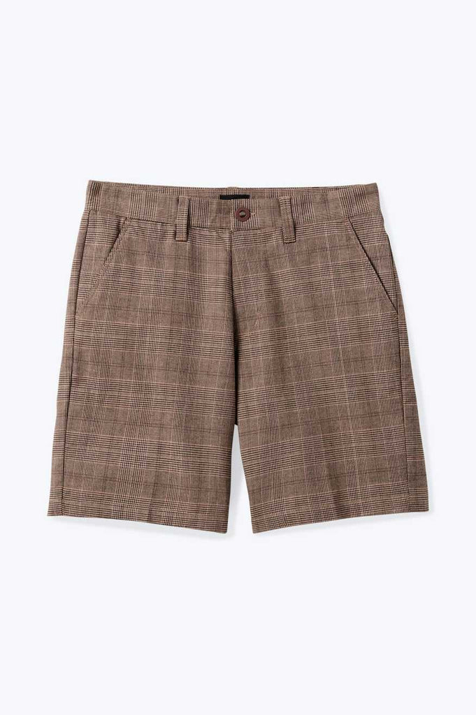 Brixton Men's Choice Chino Short 9" - Brown/Cream Houndstooth | Profile