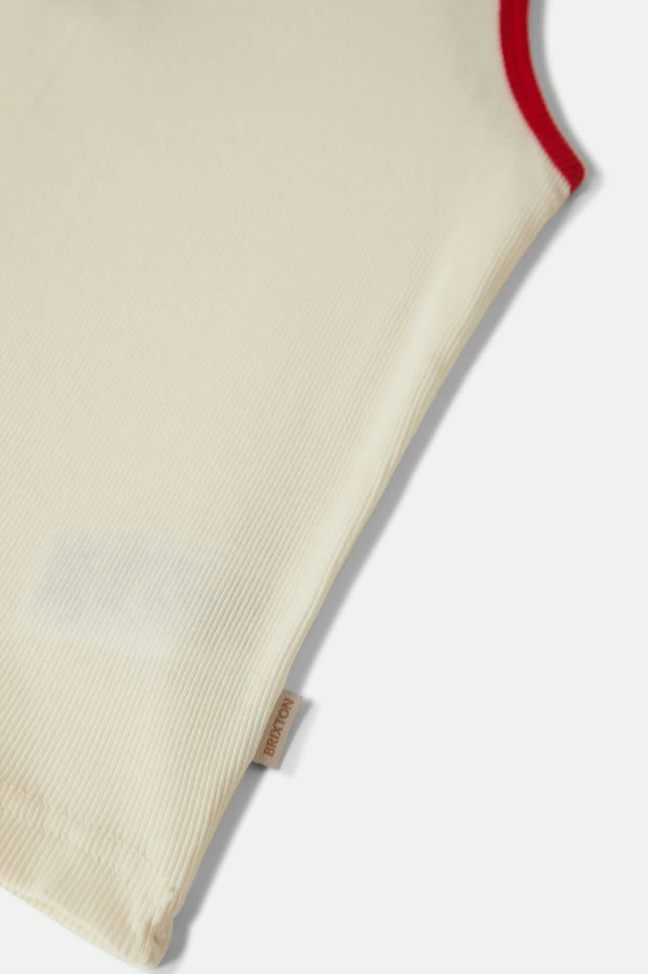 Women's Ringer Organic A-Tank in the color Off White/Crimson - Additional Laydown image