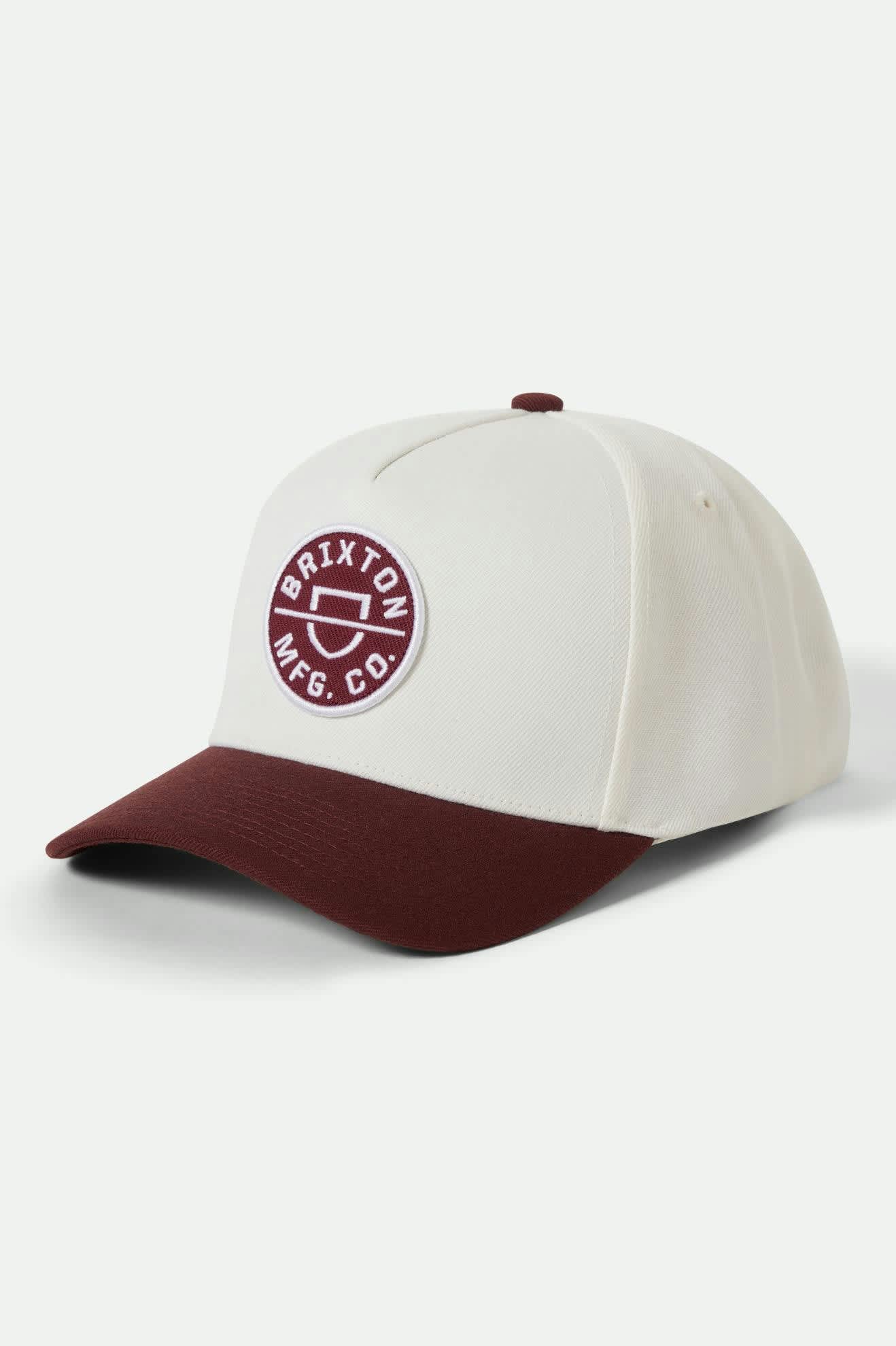 Unisex Crest Netplus Snapback in the color Port/Off White - Front Product View