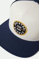 Unisex Oath Trucker Hat in the color Mood Indigo/Off White/Mood Indigo - Additional Laydown image