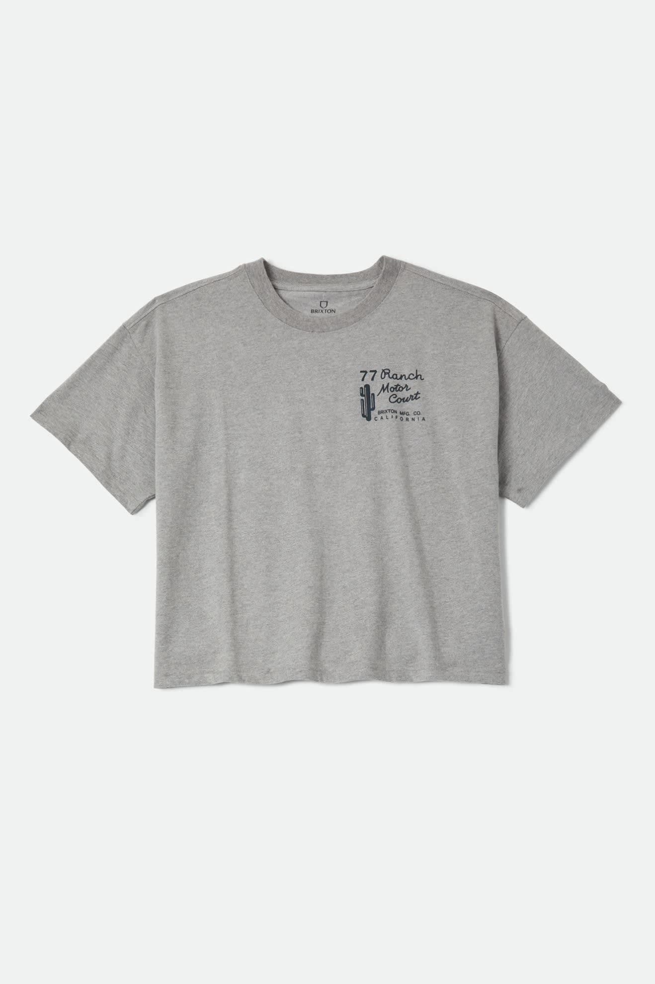 Women's Ranch Motor Court Boxy Crop Top in the color Heather Grey - Front Product Laydown Image