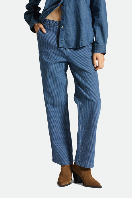 Women's Fit, Front View | Victory Pant - Pinstripe Denim