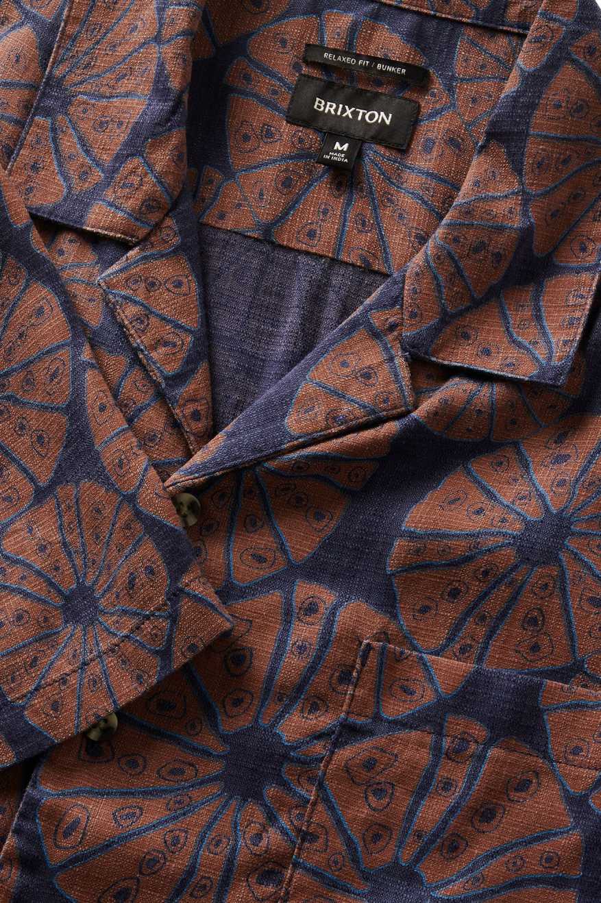 Brixton Men's Bunker Slub S/S Camp Collar Shirt - Washed Navy/Sepia | Extra Shot