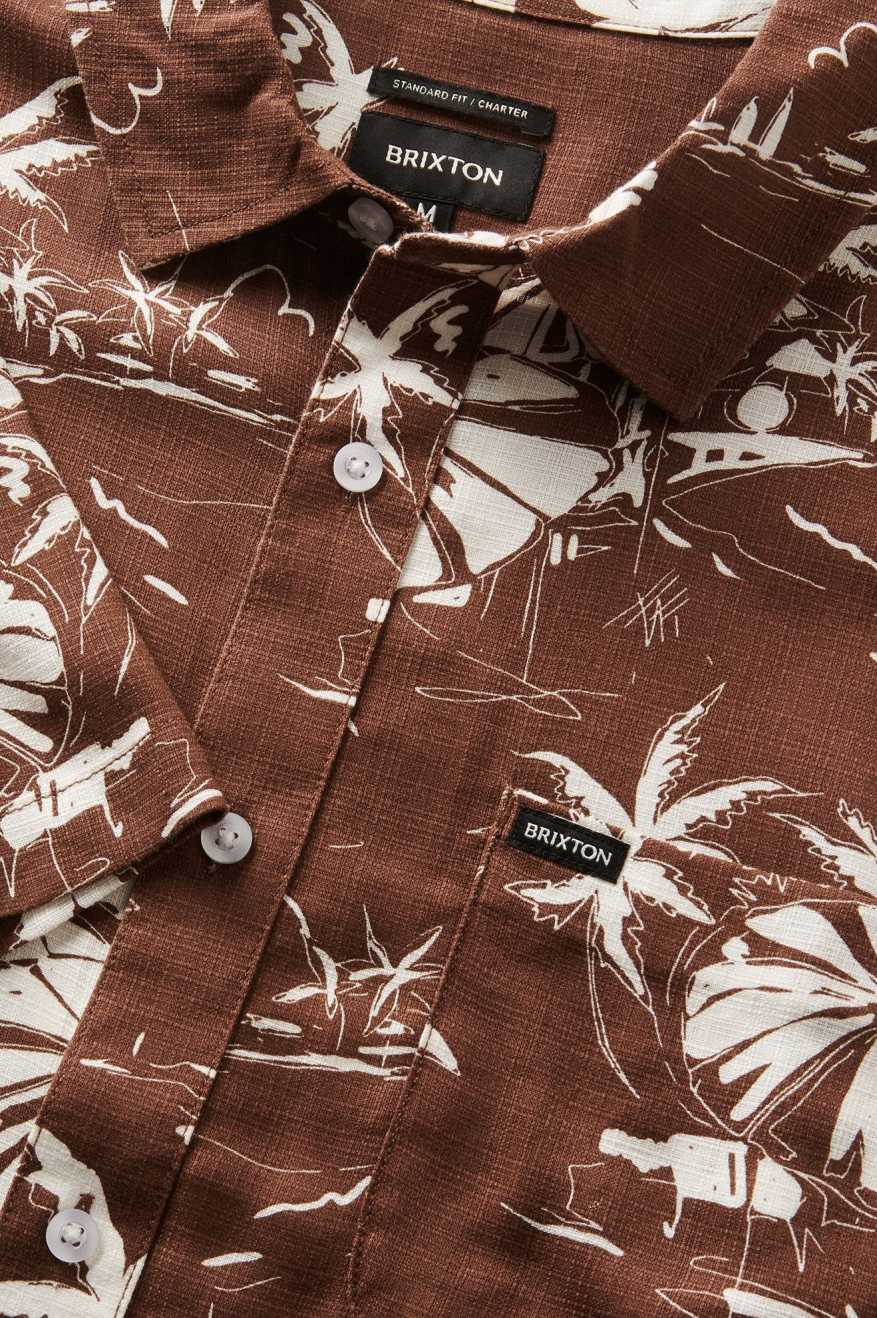 Brixton Men's Charter Slub S/S Woven Shirt - Sepia Umbrella Scene | Extra Shot