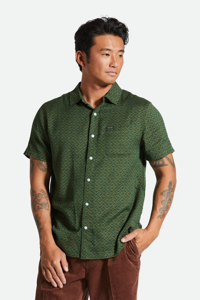 Men's Fit, Front View | Charter Print S/S Woven Shirt - Trekking Green Tile