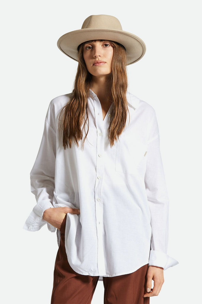 Women's Fit, Front View | Sidney Oversized L/S Woven - White Solid