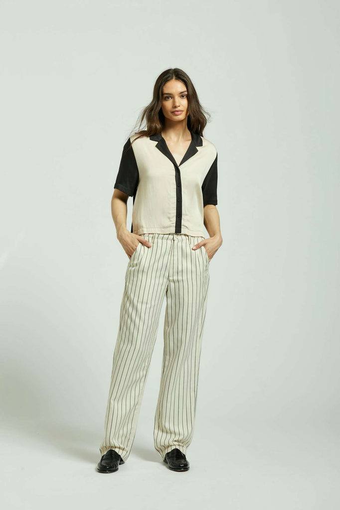 Brixton Women's Bedford Pant - Whitecap/Washed Black Pinstripe | Front fit