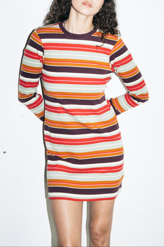 fitted lace wedding dress Women's Dolly Long Sleeve Knit Dress in Multi Stripe – Brixton Australia