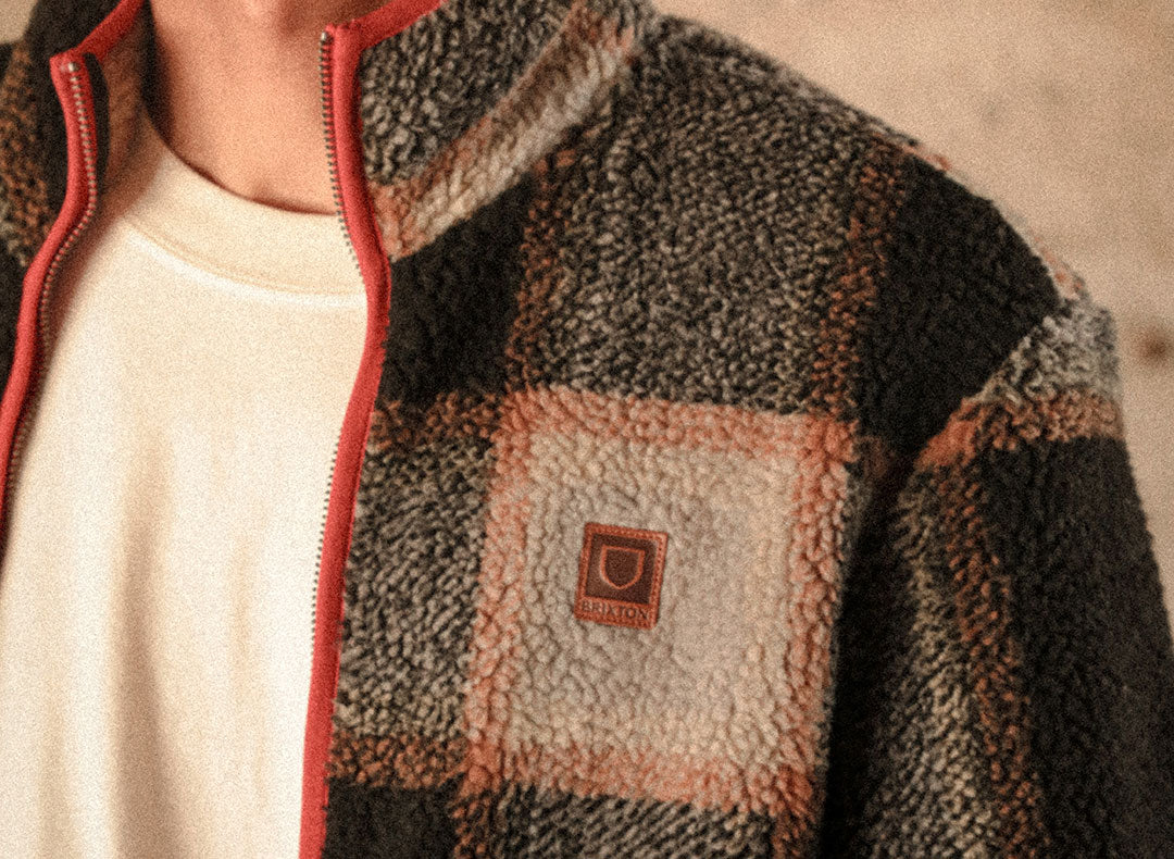 Men's Buffalo Plaid Sherpa Full Zip Jacket in Black/Cream