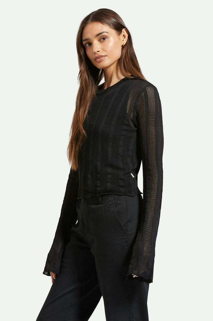 Women's Side Fit | Sheer L/S Knit Top - Black