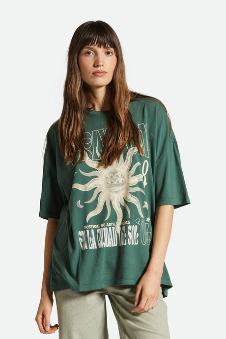 Women's Fit, Front View | El Festival Oversized Boyfriend Tee - Trekking Green