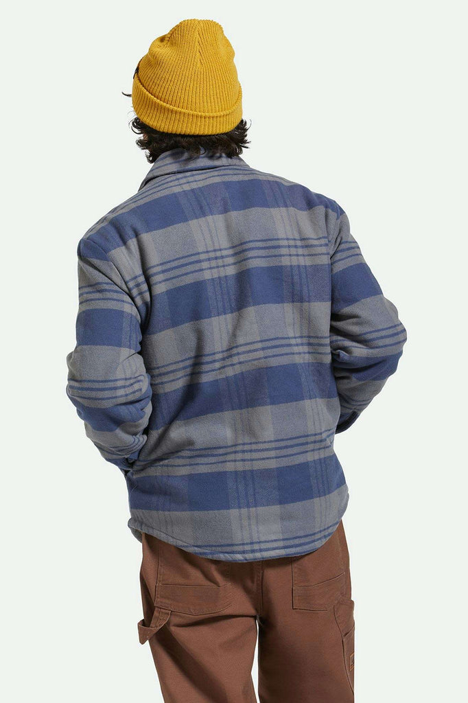 Back Fit Image | Durham Sherpa Lined Jacket - Washed Navy/Beige Plaid